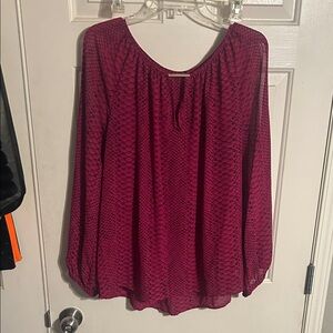 Michael Kors Womens Burgundy Patterned Long-Sleeve Blouse